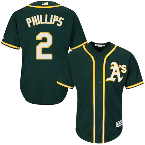 Athletics #2 Tony Phillips Green Cool Base Stitched Youth MLB Jersey - Click Image to Close